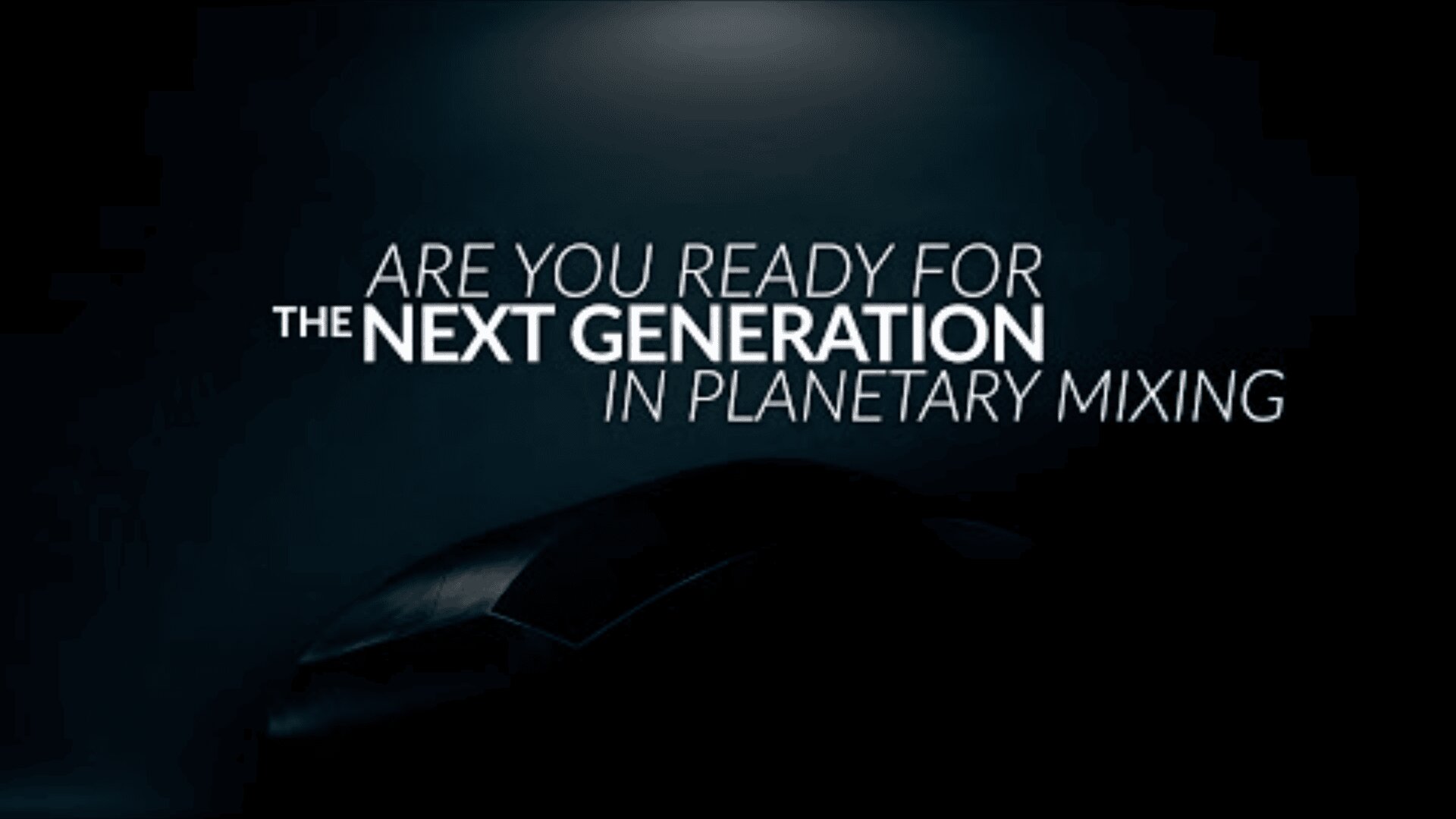 Dark image with spotlight effect displaying the text: Are you ready for the next generation of planetary blending? The silhouette of a slender, unknown object is partially visible at the bottom of the image.