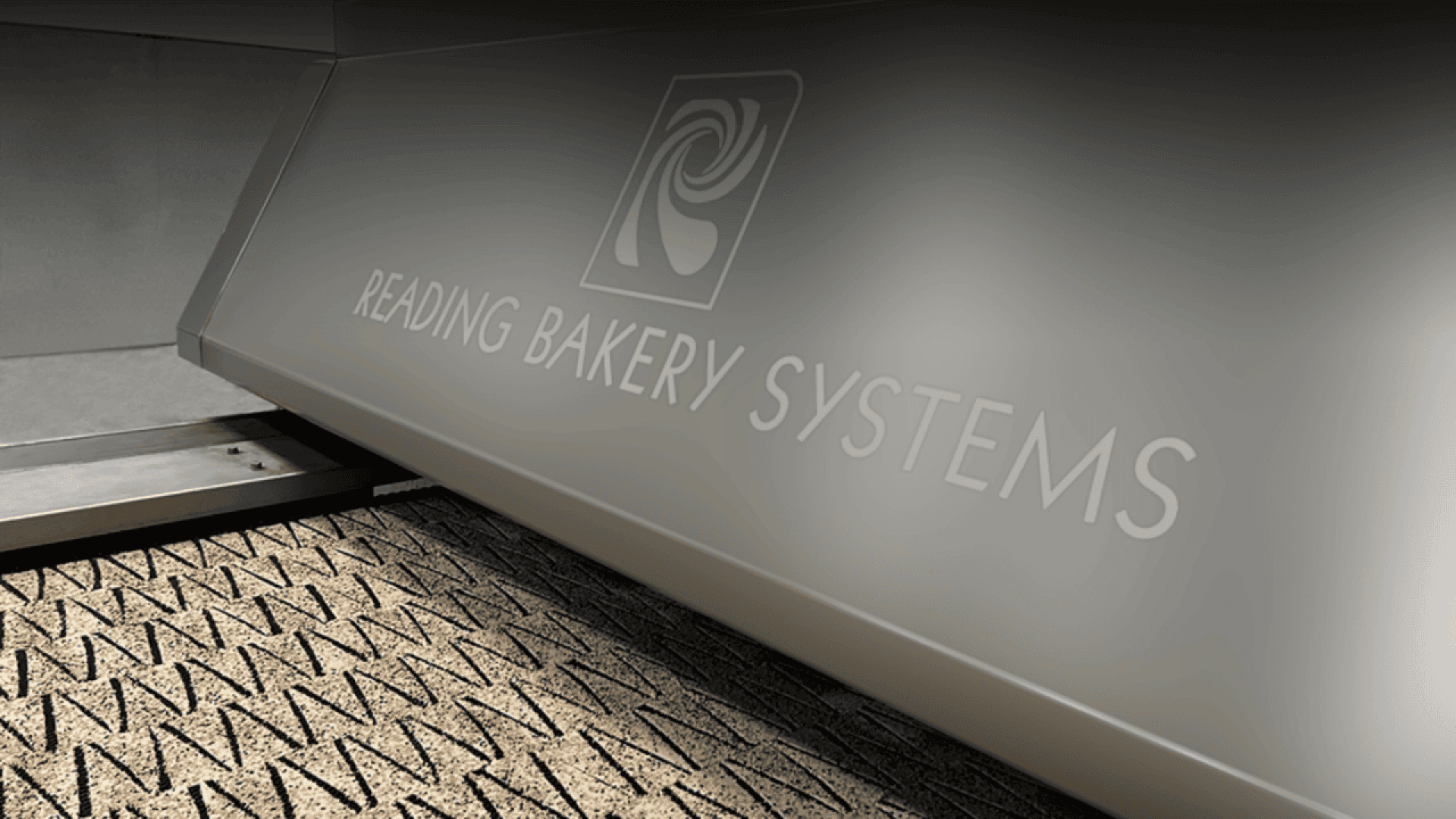 Nahaufnahme eines Industrieofens von Reading Bakery Systems beim Backen einer großen Charge gleichmäßig angeordneter Cracker auf einem Förderband.