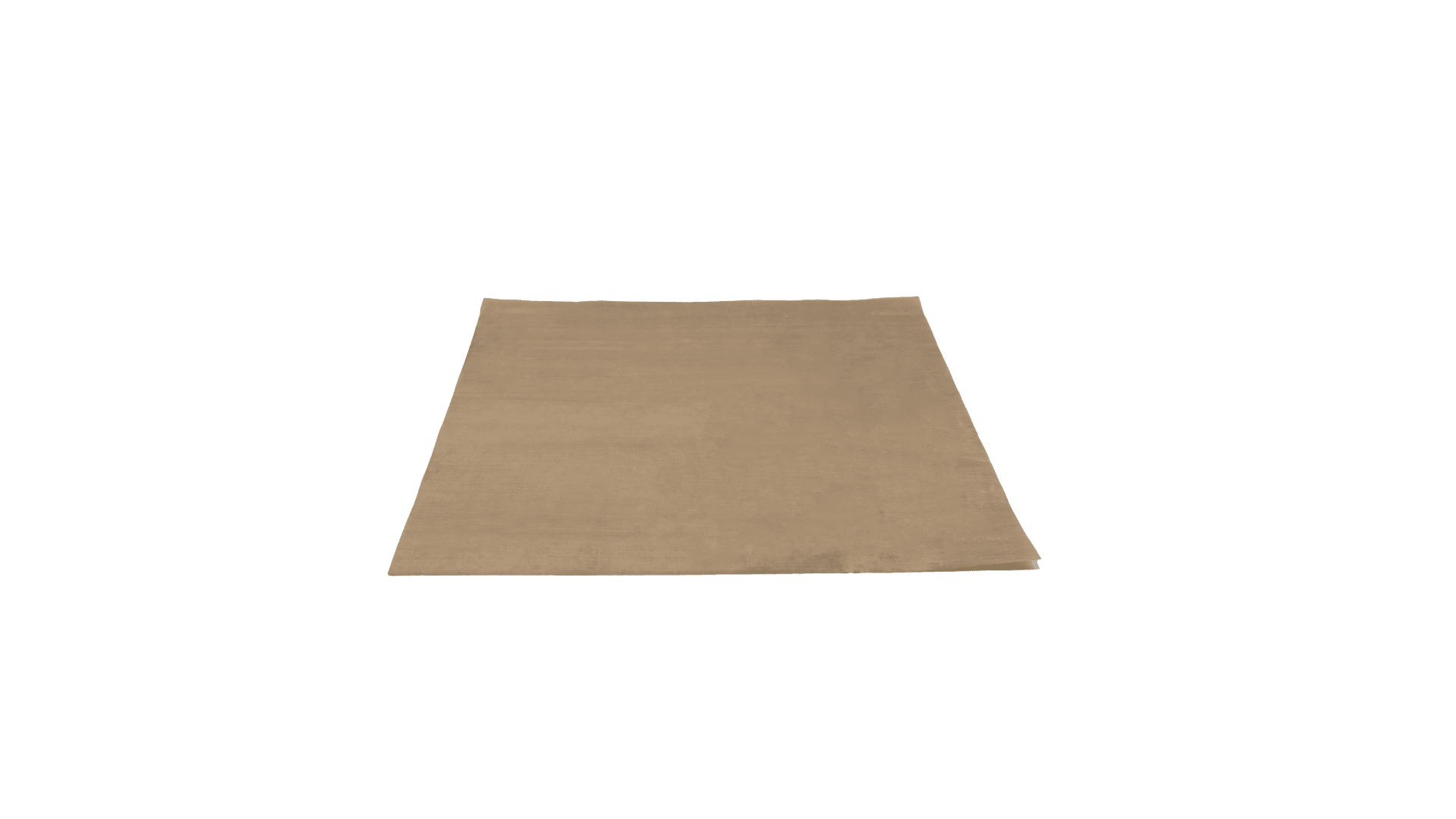 A single, flat, square piece of light brown parchment paper is laid out in front of a green background.